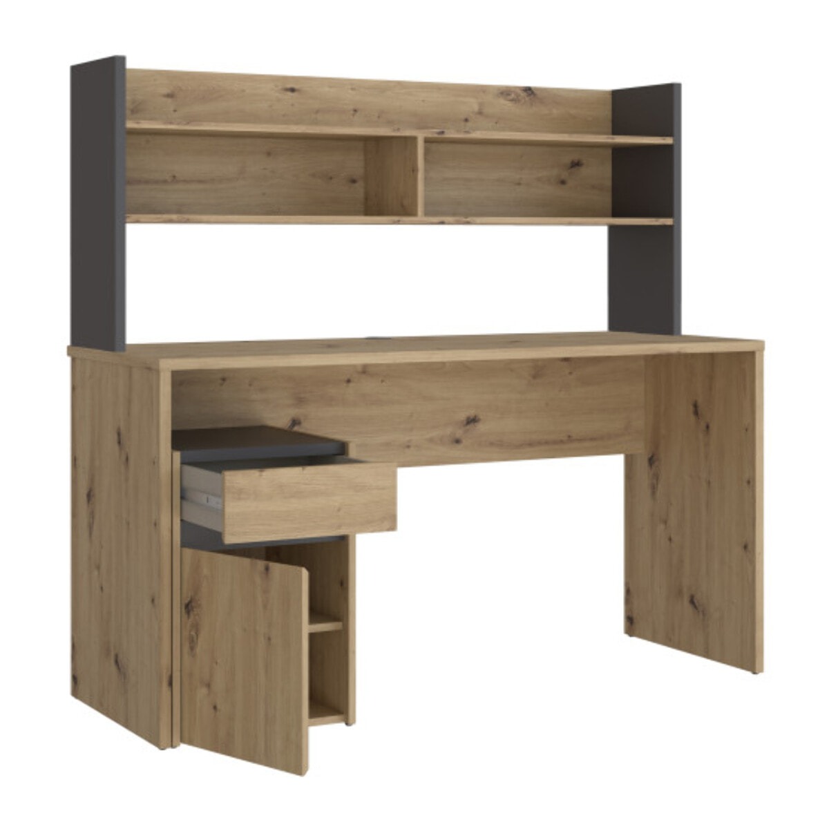 Bureau et sur-meuble de bureau effet bois et gris foncé - L140 CM - KIARA