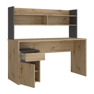 Bureau et sur-meuble de bureau effet bois et gris foncé - L140 CM - KIARA