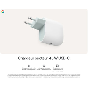 Chargeur GOOGLE USB-C 45W Blanc