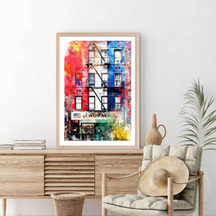 Affiche graffiti new york Affiche + cadre en bois - Chêne