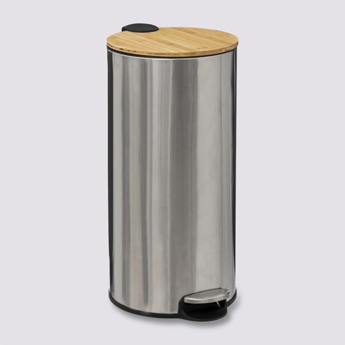 Poubelle ''Bam Modern'' 30 litres Couvercle Bambou Atmosphéra - Couleur: Inox