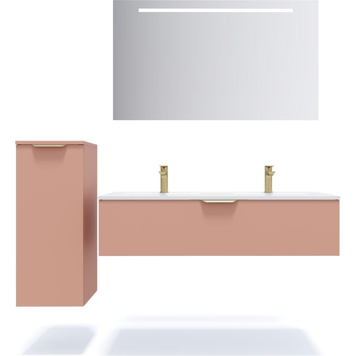 Meuble de salle de bain suspendu double vasque intégrée 120cm 1 tiroir Abricot - Venice