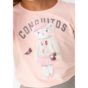 Camiseta de Niña Osito University Rosa