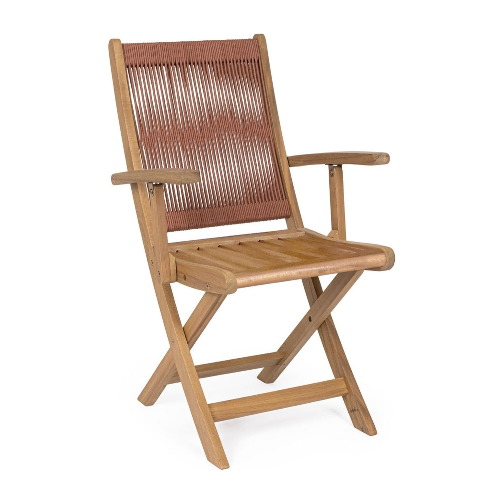 Set di sedie pieghevoli MONSARAZ in legno di acacia e corda rosso corallo