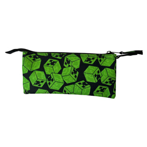 Estuche Triple Minecraft Cubos. Interior totalmente forrado y personalizado.