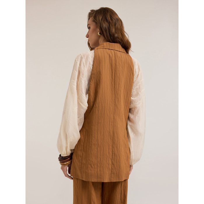 Motivi - Gilet monopetto gessato misto modal - Marrone