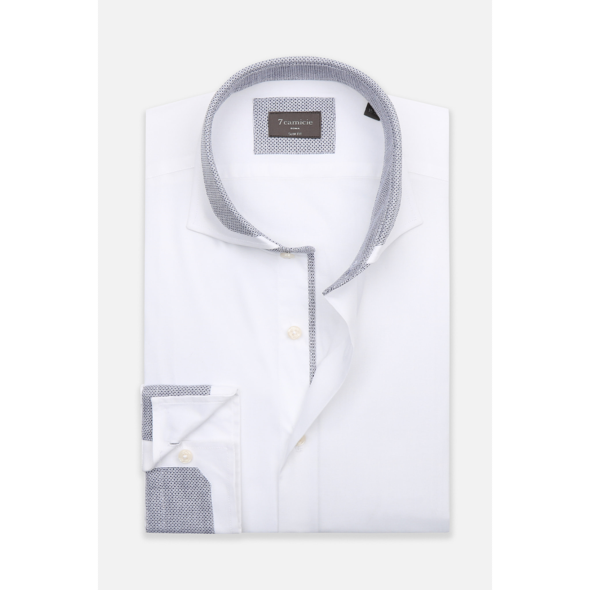 Camicia Uomo 1 Bottone Francese Contrasto sul Collo Popeline Stretch Unito Bianco
