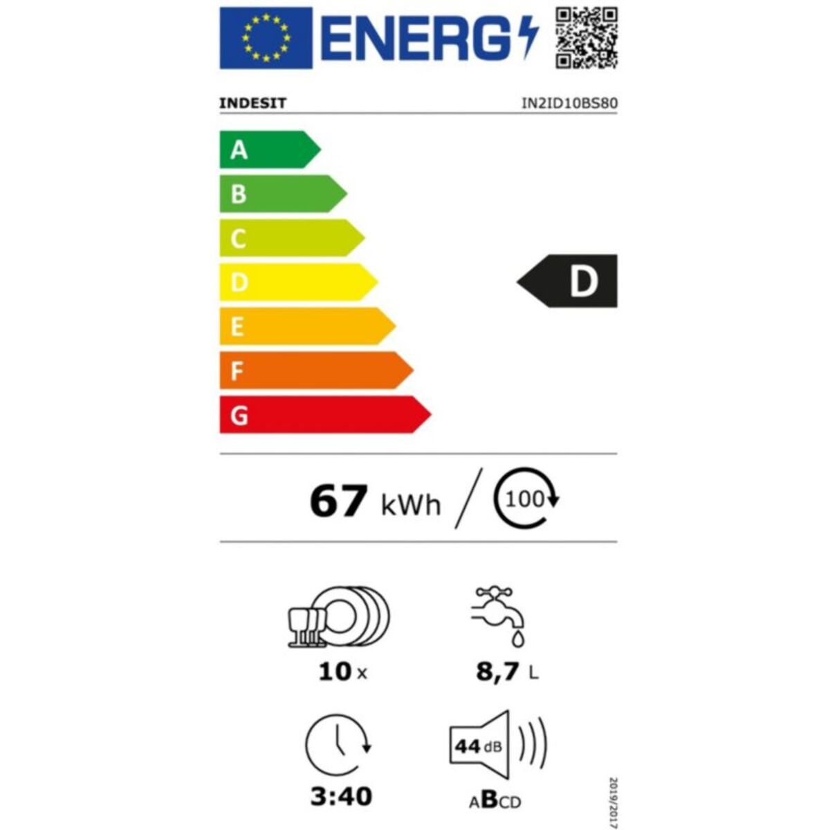 Lave vaisselle encastrable INDESIT IN2ID10BS80