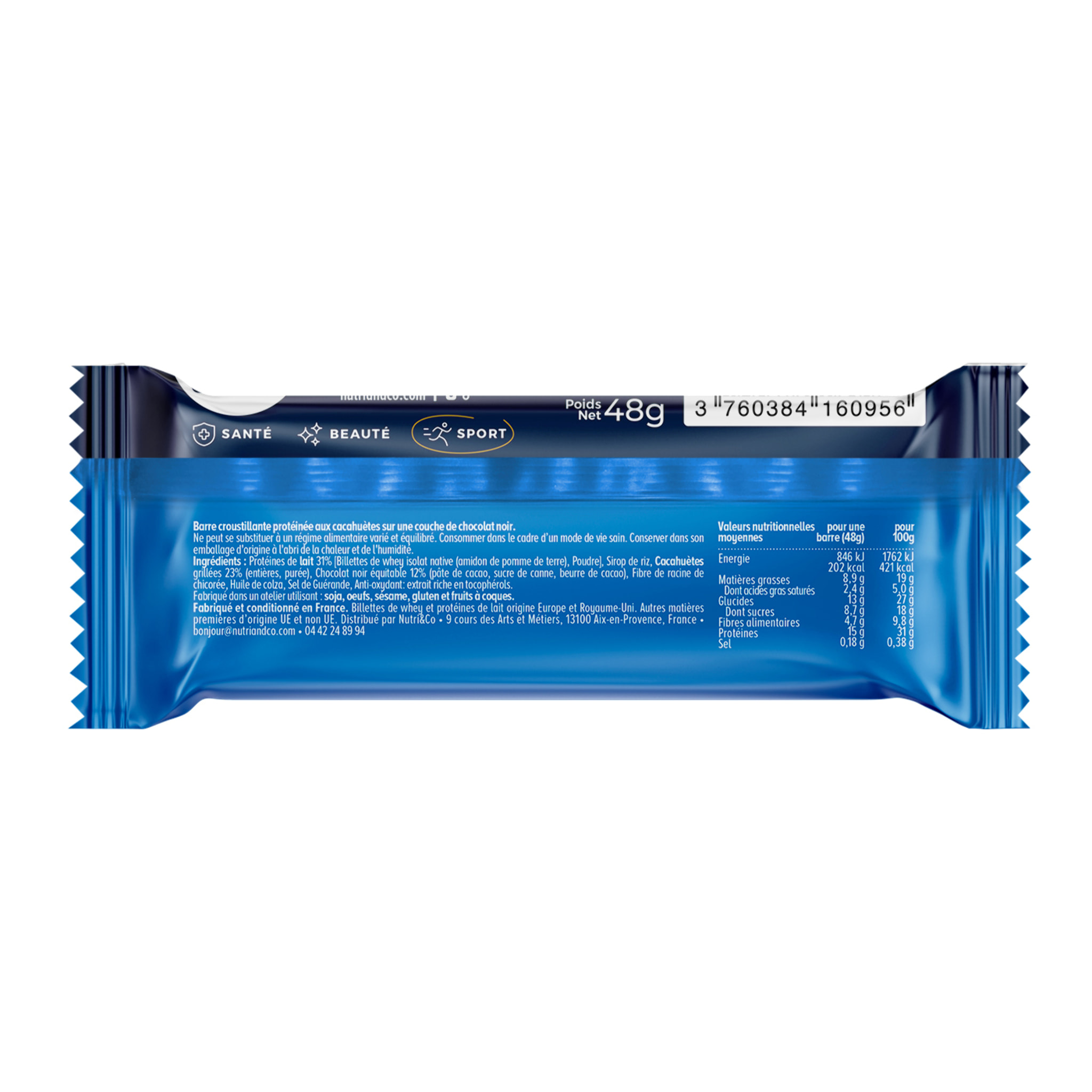 Nutri&Co Barres Protéines Whey Isolat Native - 12 barres Goût Cacahuètes & Chocolat