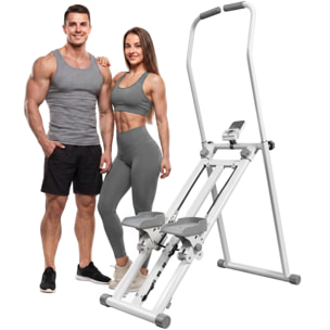 SPORTNOW Stepper de Escalera Plegable con 3 Niveles de Resistencia, Escaladora Vertical con Manillar Ajustable, Máquina de Subir Escaleras con Monitor LCD y Soporte para Móvil, Carga 150 kg para Casa