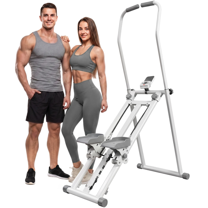 SPORTNOW Stepper de Escalera Plegable con 3 Niveles de Resistencia, Escaladora Vertical con Manillar Ajustable, Máquina de Subir Escaleras con Monitor LCD y Soporte para Móvil, Carga 150 kg para Casa