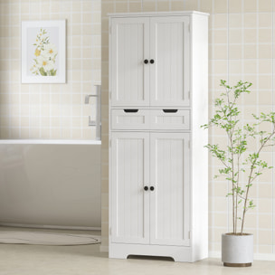 Meuble haut salle de bain 4 portes 3 étagères tiroir dim. 60 x 30 x 160 cm blanc
