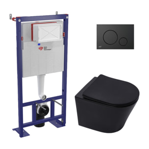 Pack WC bâti-autoportant + WC Infinitio noir mat sans bride + Abattant softclose + Plaque noire mat (SMART-BlackInfinitio-2)