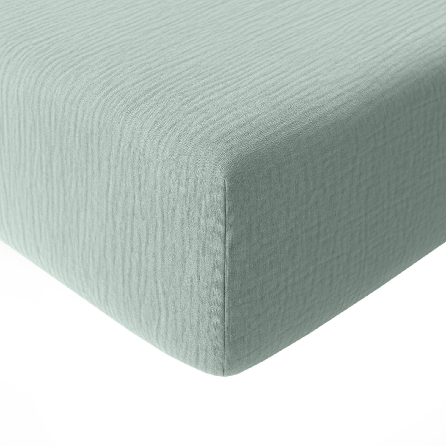 Drap housse bonnet:30cm 100% gaze de coton lavé vert givrée
