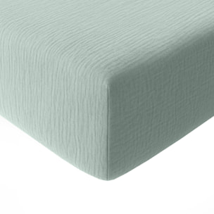 Drap housse bonnet:30cm 100% gaze de coton lavé vert givrée