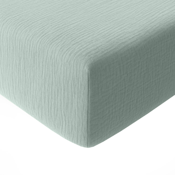 Drap housse bonnet:30cm 100% gaze de coton lavé vert givrée