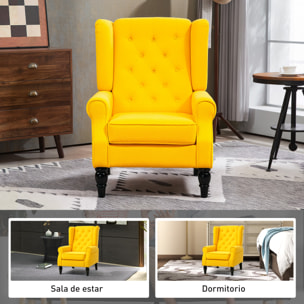 Sillón Orejero Moderno, Butaca de Salón con Reposabrazos y Patas de Madera, Sofá Individual Carga 160 kg para Oficina, Sala de Estar y Dormitorio, Amarillo