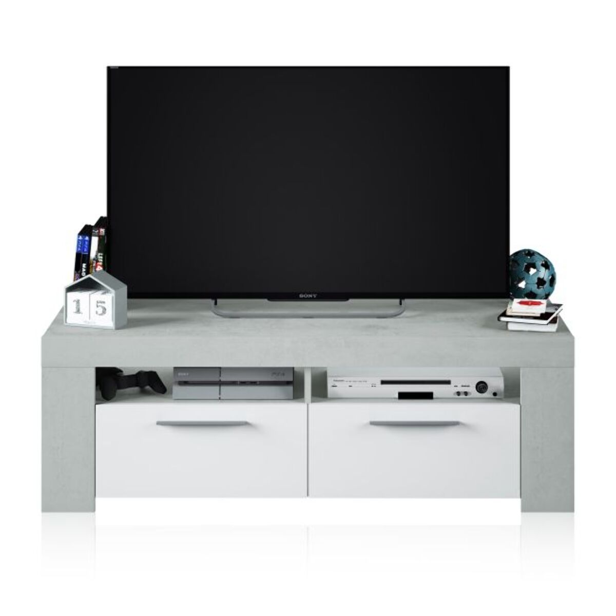 Mueble TV Dara Blanco Artik (Blanco Mate) - Gris Cemento