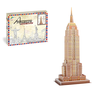 Puzzle 3D dell'Empire State Building a New York. Include 37 pezzi che puoi assemblare senza strumenti o colla. Raccomandato per bambini oltre i 3 anni.