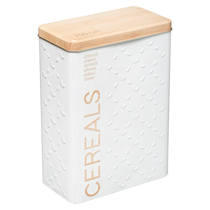 Boîte à céréales 750g métal "Scandinave Nature" blanc
