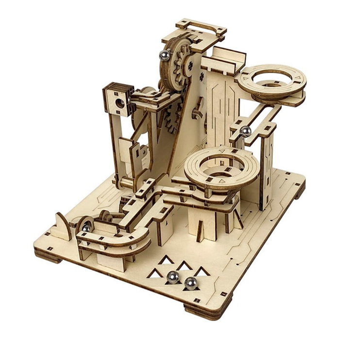 Maqueta de Madera 3D, con movimiento mecánico diseño de Bolas de Piedra en Espiral. 153 piezas.