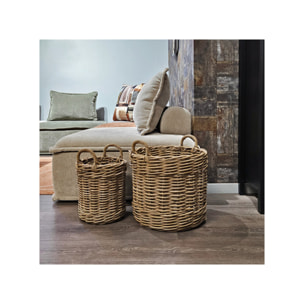 Grand panier rond H. 46 cm en kubu naturel tressé avec anses - ENRICO