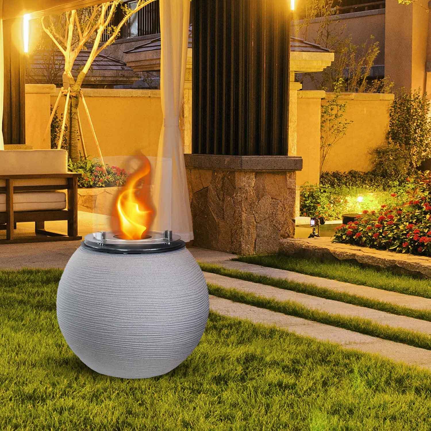 Botticelli - Camino a bioetanolo da terra, braciere da giardino Ø 40xH54 cm, colore beige