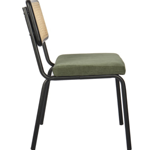 Lot de 2 chaises noires, cannage et velours côtelé - PAULA