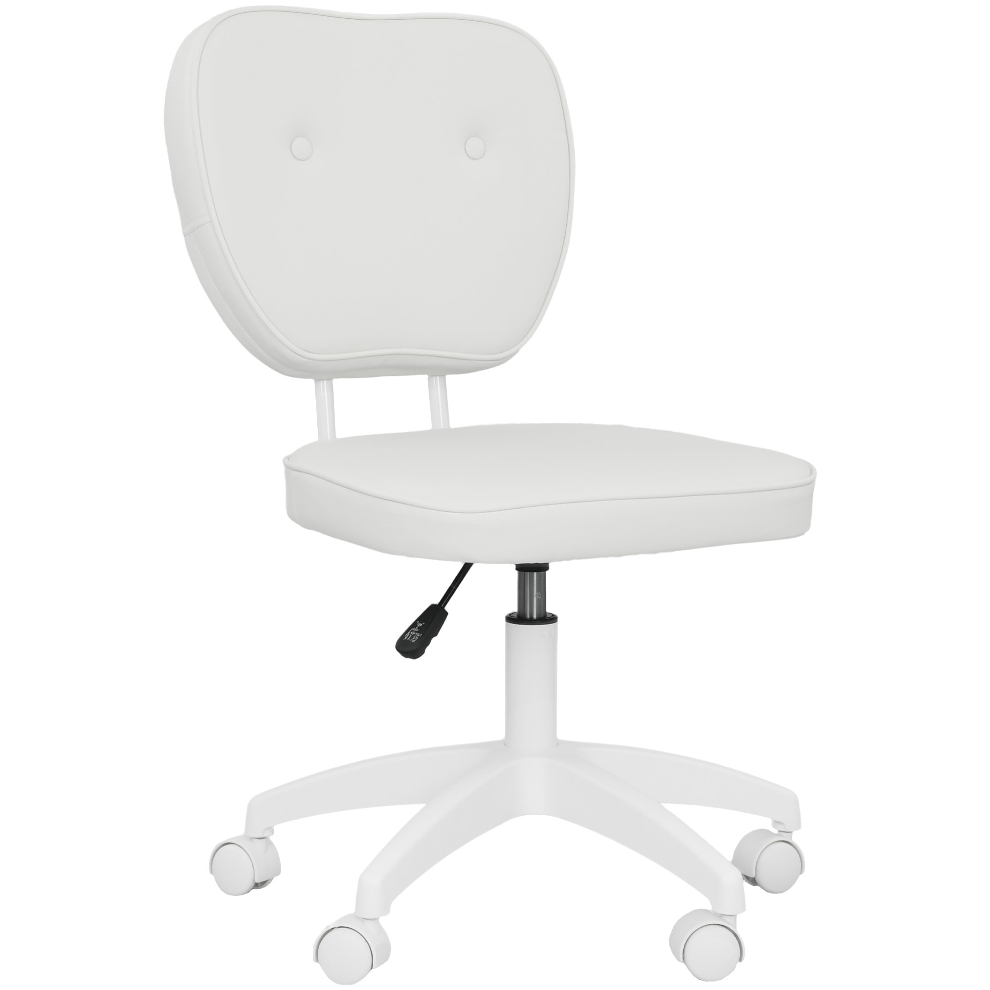 Silla de Escritorio Tapizada en PU Silla de Oficina Giratoria con Altura Ajustable sin Brazos Carga 120 kg para Estudio Dormitorio 46x59x82-92 cm Blanco
