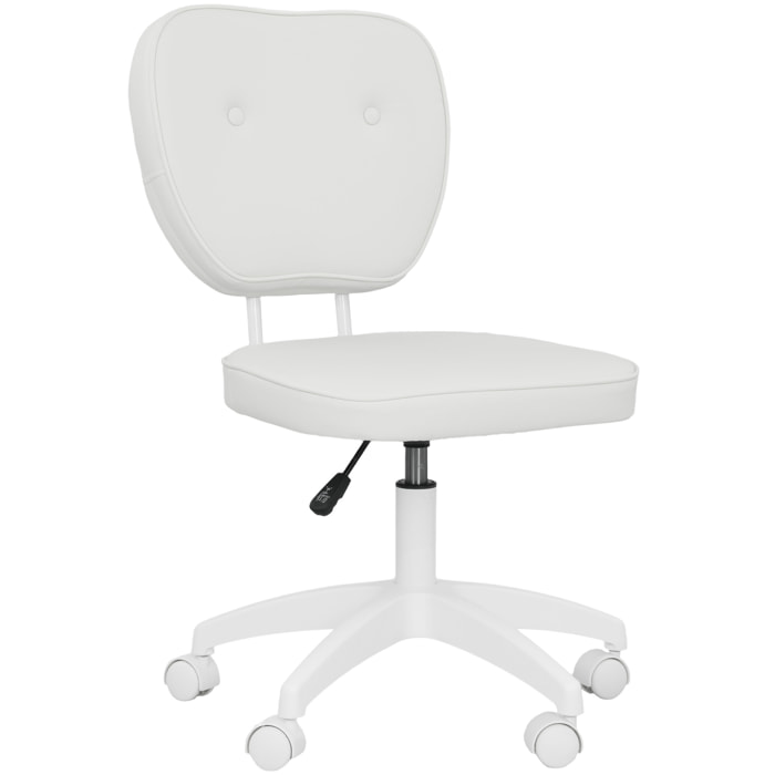 Silla de Escritorio Tapizada en PU Silla de Oficina Giratoria con Altura Ajustable sin Brazos Carga 120 kg para Estudio Dormitorio 46x59x82-92 cm Blanco