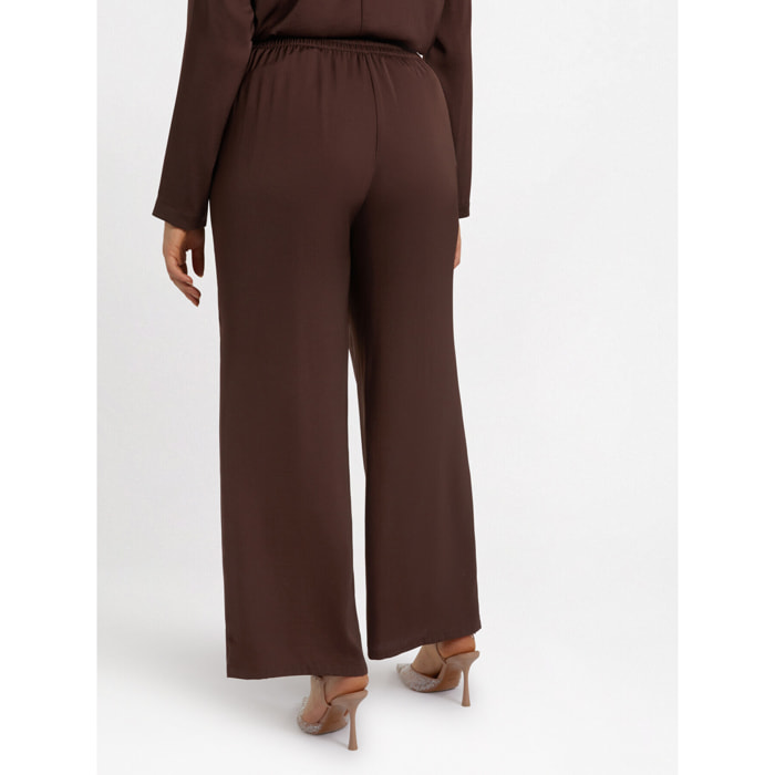 Fiorella Rubino - Pantalón modelo palazzo de tejido ligero - Marrón