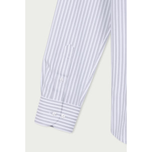 Camicia Uomo 1 Bottone Italiano Slim Cotone Riga Media Grigio/Bianco