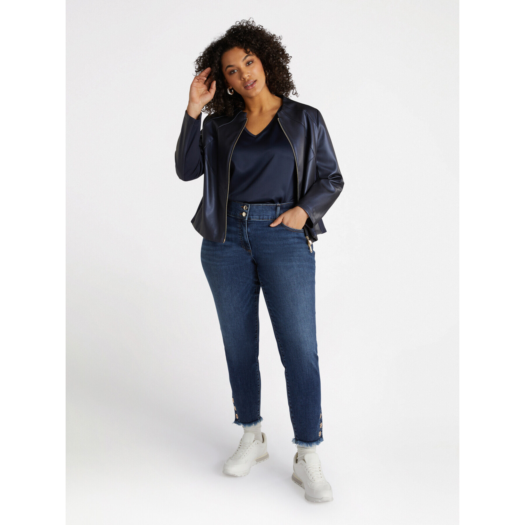 Fiorella Rubino - Chaqueta biker de tejido laminado - Azul