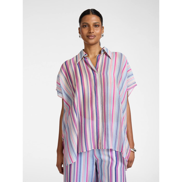 Elena Mirò - Camicia oversize misto lyocell a righe - Blu