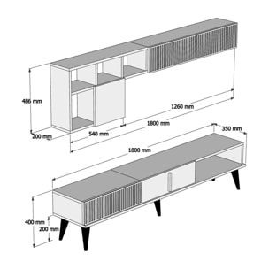 Parete attrezzata Dmalavas, Composizione soggiorno, Mobile salotto multiuso, Armadio porta TV, 180x35h40 cm, Noce e Bianco Marmo