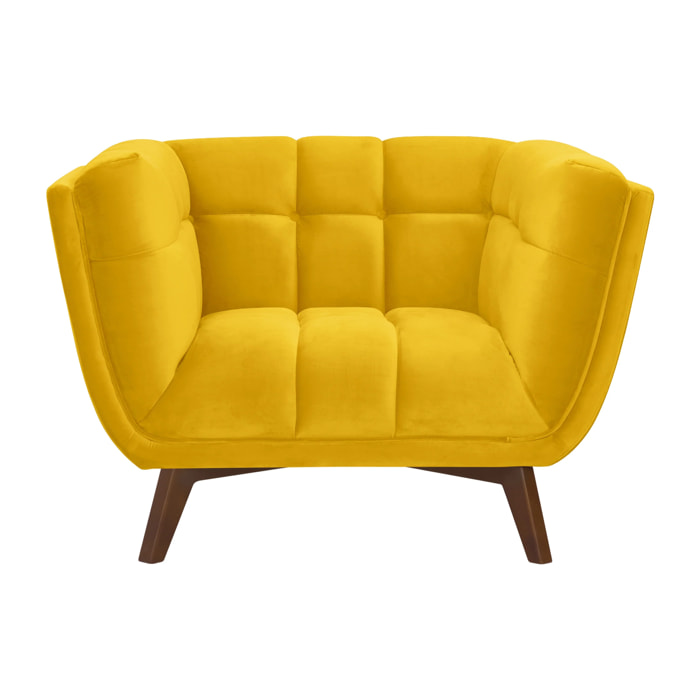 Fauteuil en velours jaune pieds - Mona