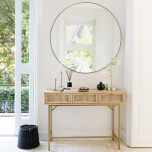 Console "Rayo" - cannage rotin - 3 tiroirs