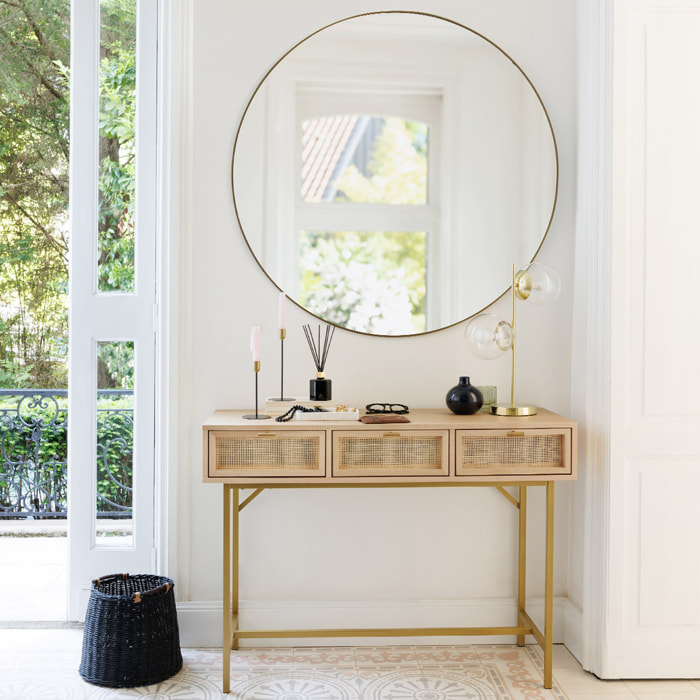 Console "Rayo" - cannage rotin - 3 tiroirs