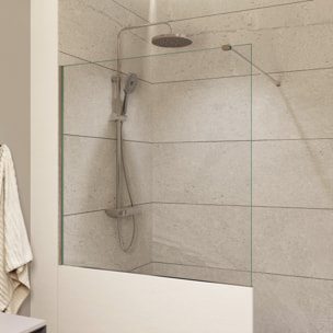Pare-muret 100x100cm Paroi en verre Crystal Glass® 8 mm anticalcaire, avec bras et profilés chrome brillant (SATBWIS100PR)
