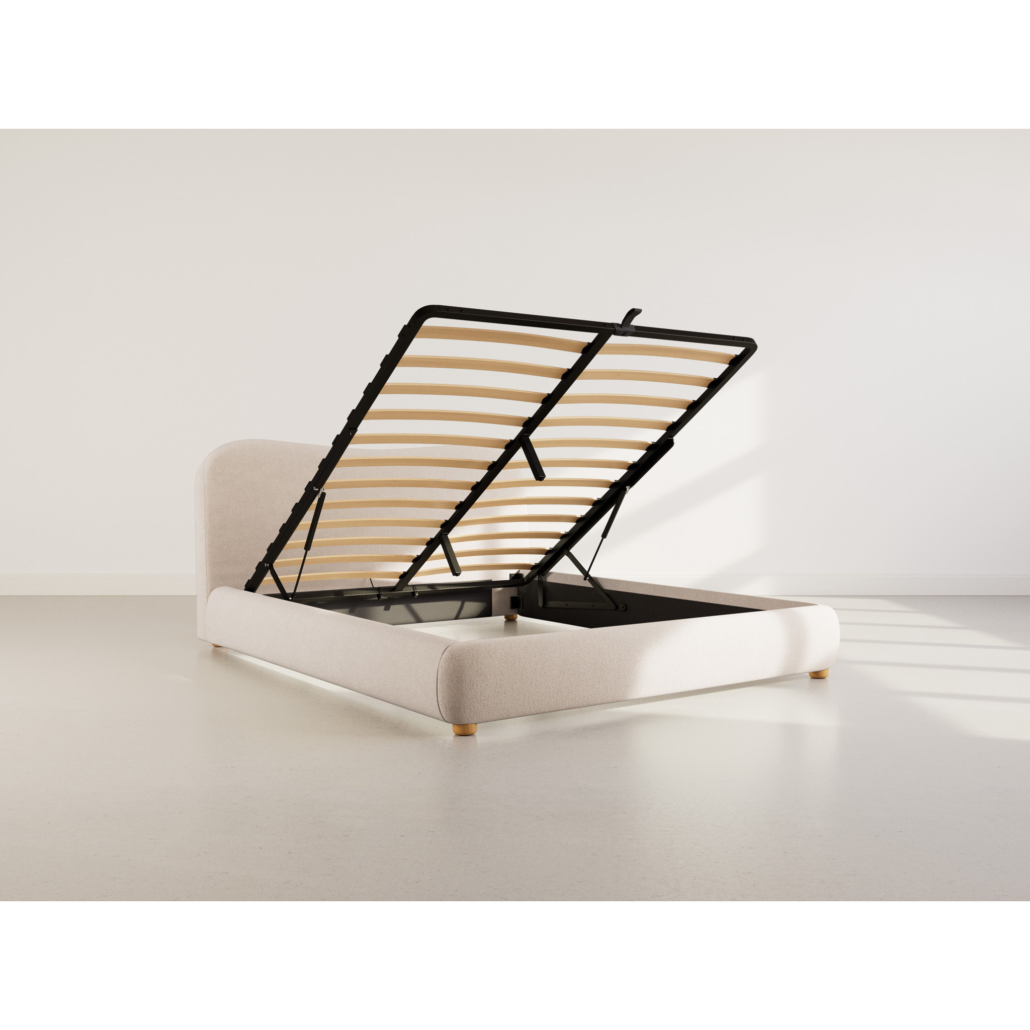 Hugo - lit coffre - 160x200 cm - en velours texturé - Beige