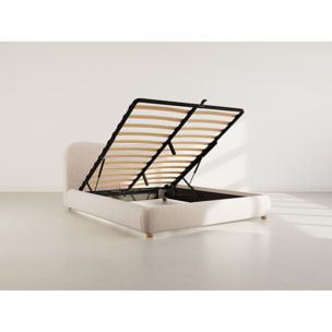 Hugo - lit coffre - 160x200 cm - en velours texturé - Beige