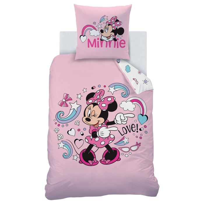 Parure de lit imprimée 100% coton, DISNEY HOME MINNIE WINK