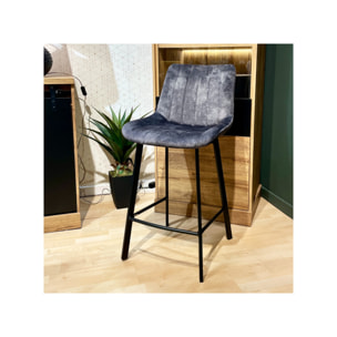 Tabouret de bar rembourré et capitonné en velours - EMMA 2