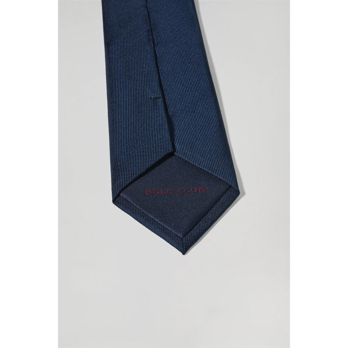Cravatta in seta blu a tinta unita con logo Polo Club