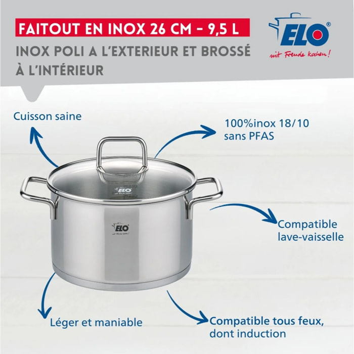 Faitout en inox 26 cm de 9,5 litres Elo Citrin