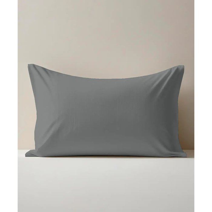 Coppia Federe cuscini letto PERCALLE GRIGIO tinta unita 100% Percalle di Cotone e Made in Italy