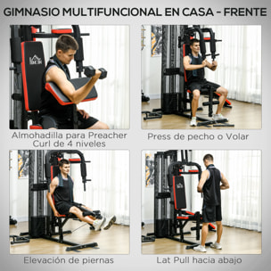 Máquina de Multiestación Ajustable Multiestación de Musculación con Placas de Peso de 45 kg Carga Max. 110 kg para Entrenamiento Fitness en Hogar Gimnasio 225x175x200 cm Negro
