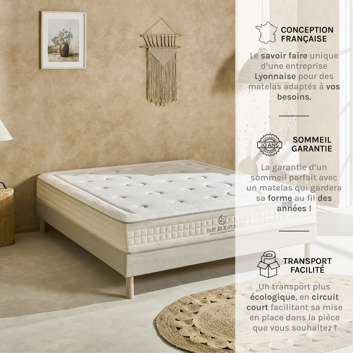 Matelas Prélude 2.0, Soutien Ferme, 25 cm, Latex 100 % Naturel, aération optimale