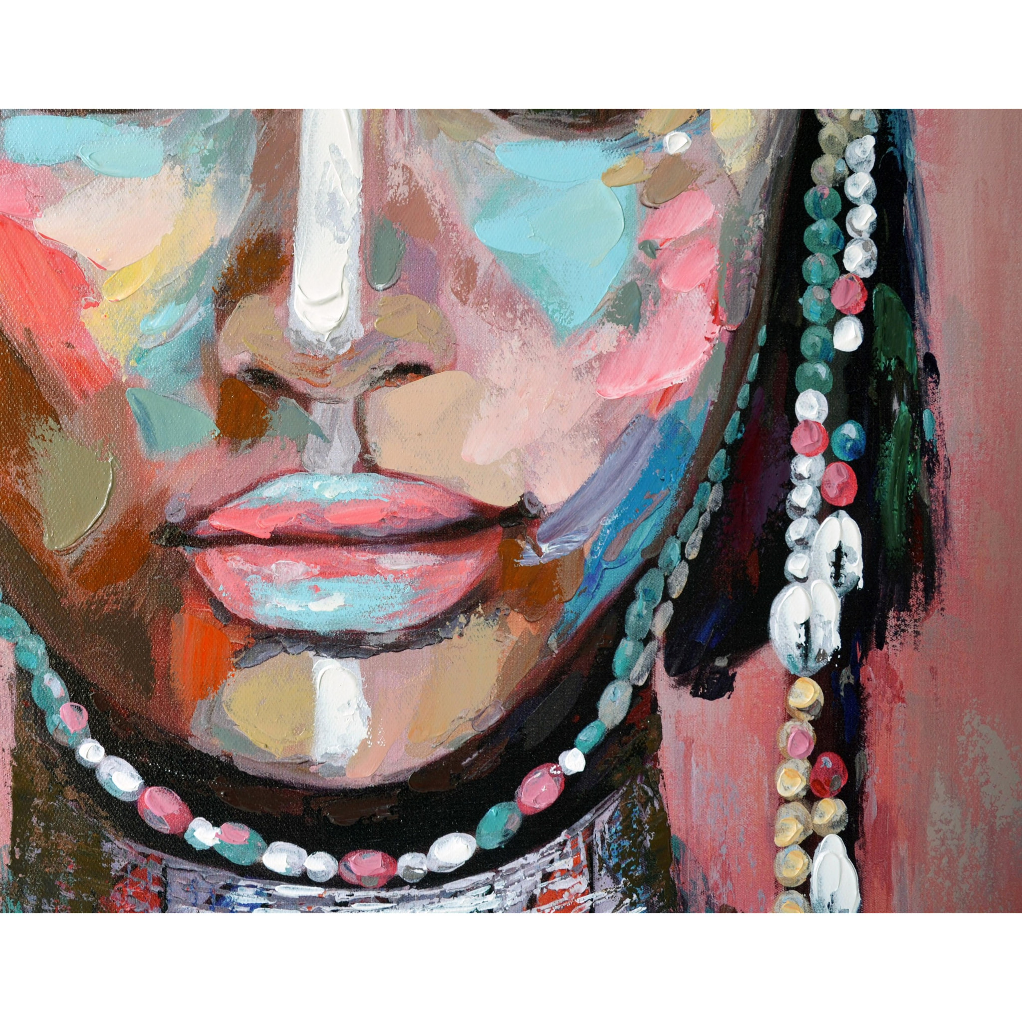 Lienzo pintado a mano Ethnique poliéster rosa 100x70x3 cm