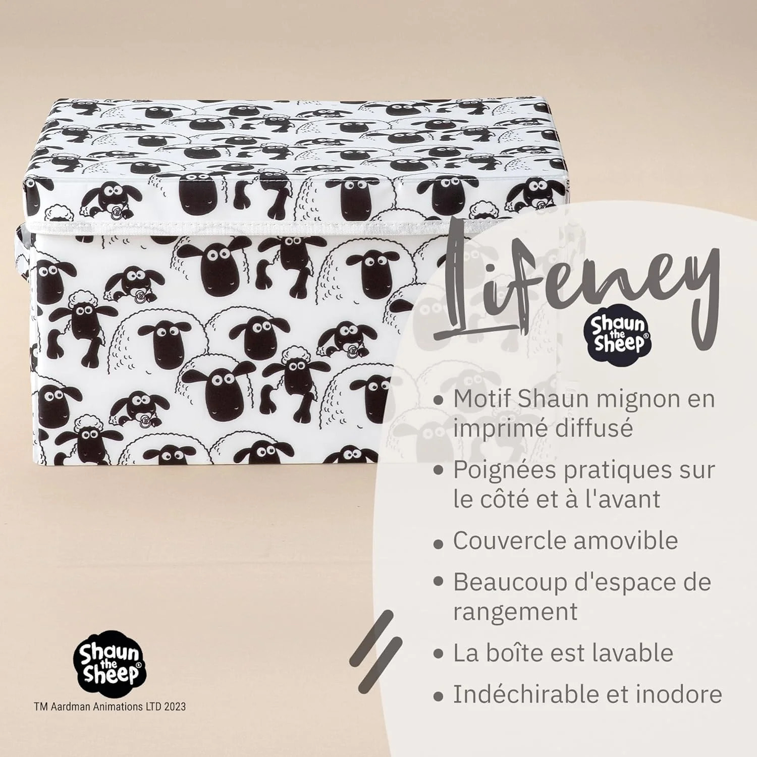 Boîte de rangement avec couvercle fond blanc Lifeney Shaun le mouton